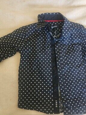 DKNY Black Button-Up Shirt with White Triangle Print